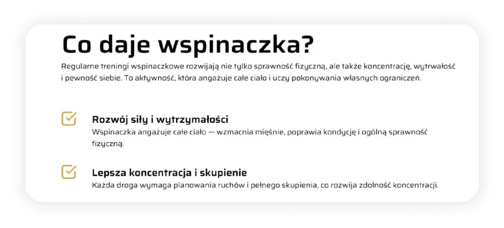 Informacja o korzyściach z uprawiania danej dyscypliny