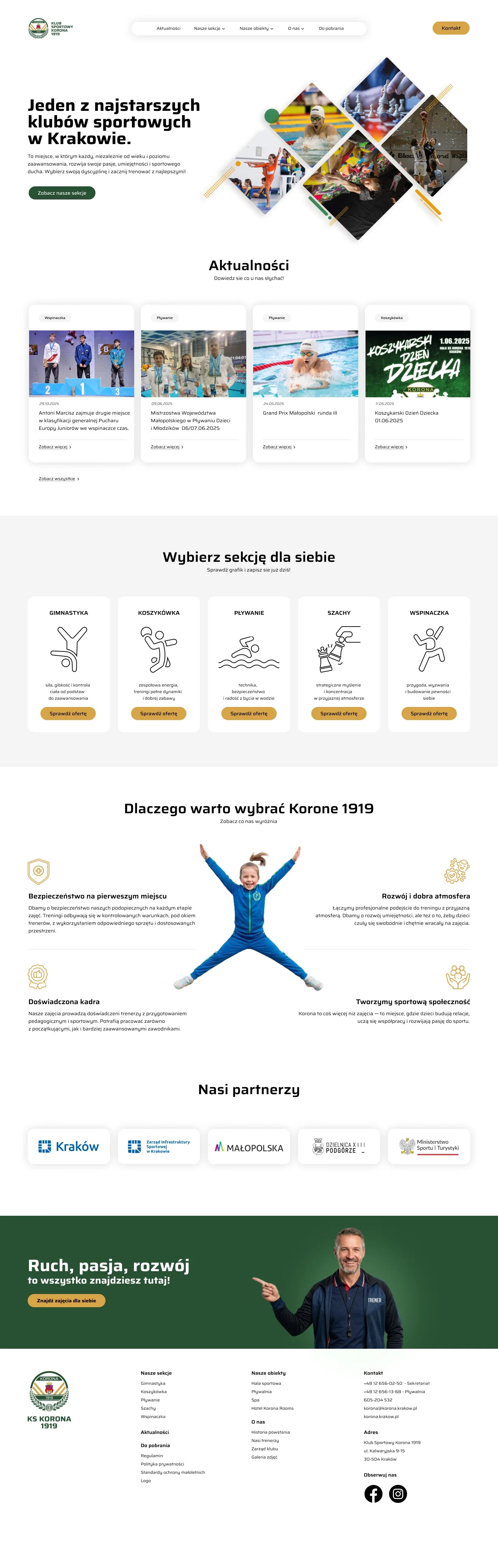 Nowa strona główna KS Korona 1919 – desktop